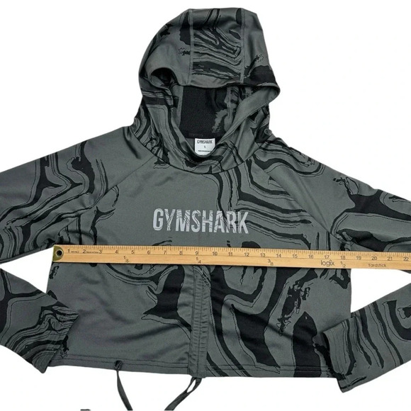 Gymshark Marble Long Sleeve Hooded Crop Pullover - Picture 9 of 10